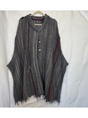 Free People SW Fringe Boho Blanket Poncho Sweater Duster Wrap Coat M-L